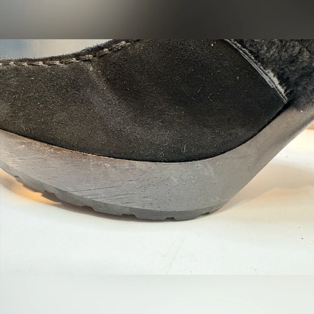 Coach Idyle Platform Mules in Black Suede and Faux-Shearling with Chain - Picture 12 of 16